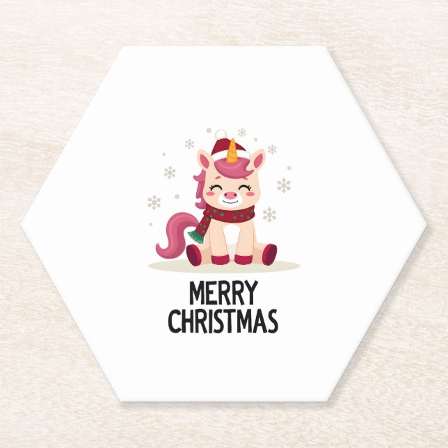 Cute unicorn Christmas hat unicorn Christmas T-Shi Paper Coaster (Front)