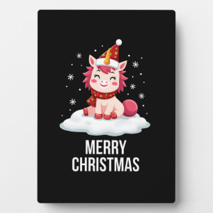 Cute unicorn Christmas hat unicorn Christmas T-Shi Plaque