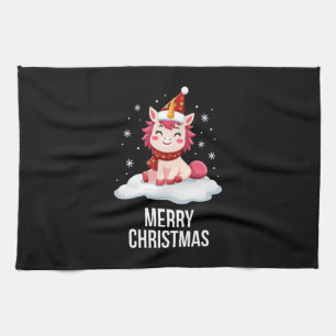 Cute unicorn Christmas hat unicorn Christmas T-Shi Tea Towel