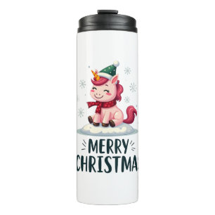 Cute unicorn Christmas hat unicorn Christmas T-Shi Thermal Tumbler