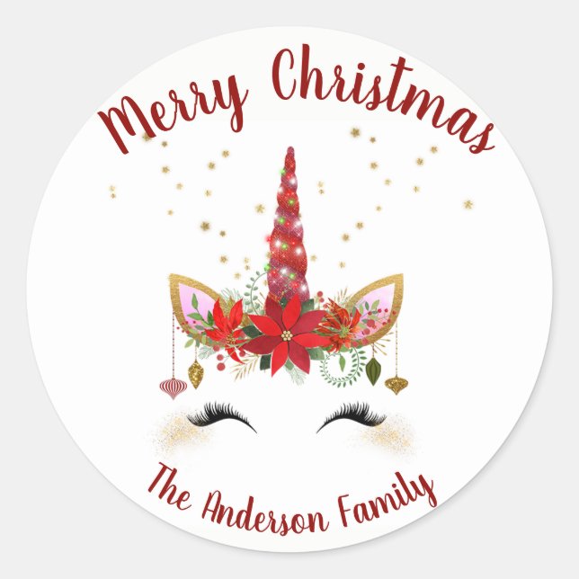 Cute Unicorn Christmas Holiday Envelope Seal (Front)
