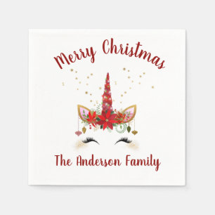 Cute Unicorn Christmas Holiday Party Napkins