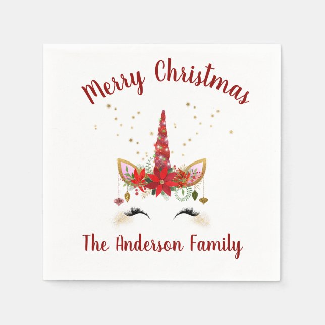 Cute Unicorn Christmas Holiday Party Napkins (Front)