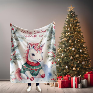 Cute Unicorn Christmas Personalised Fleece Blanket