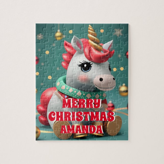 Cute Unicorn Christmas Personalised Kids  Jigsaw Puzzle (Vertical)