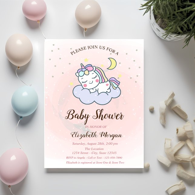 Cute Unicorn, Cloud, Stars Baby Shower Invitation (Creator Uploaded)