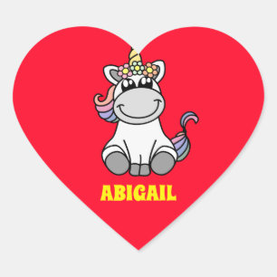 Cute Unicorn Colourful Personalised Custom Name Heart Sticker