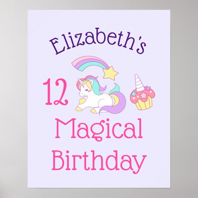 Cute Unicorn Colourful Shooting Star & Cupcake Poster (Front)