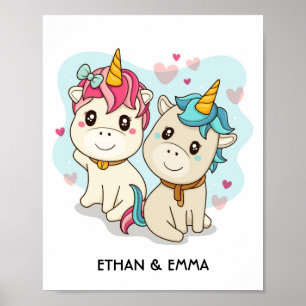 Cute Unicorn Couple Personalised Valentine's Day Poster