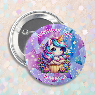 Cute Unicorn & Cupcake Personalised Birthday Girl 6 Cm Round Badge