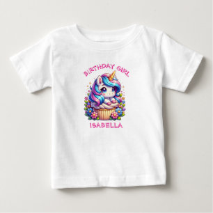 Cute Unicorn & Cupcake Personalised Birthday Girl Baby T-Shirt
