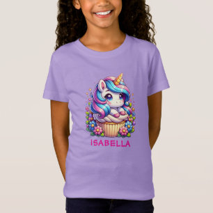 Cute Unicorn & Cupcake Personalised Birthday Girl T-Shirt