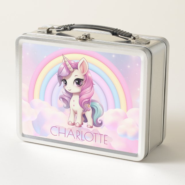 Cute Unicorn Custom Back to School Metal Lunch Box (Front)