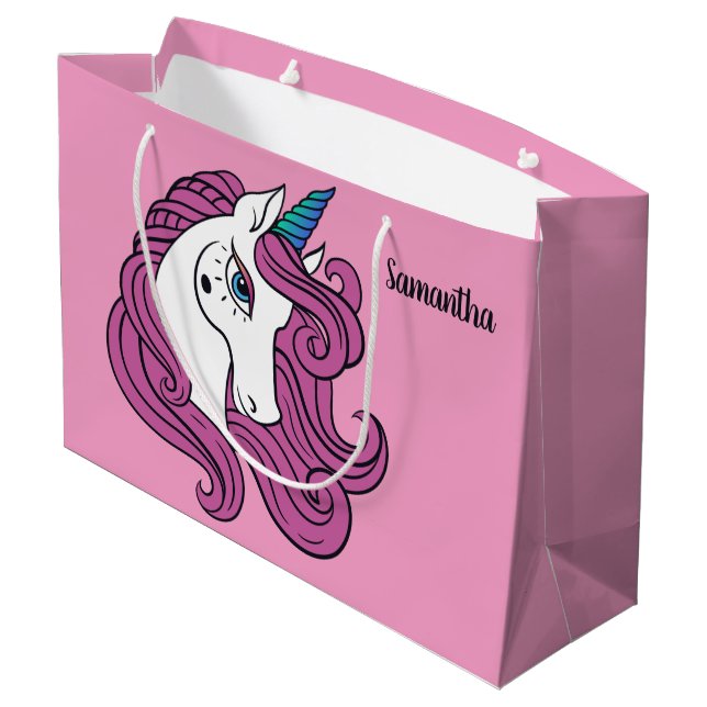 Cute Unicorn custom name & colour gift bag (Back Angled)