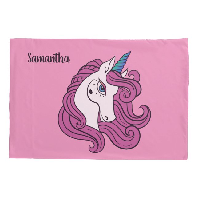 Cute Unicorn custom name & colour pillowcases (Back)