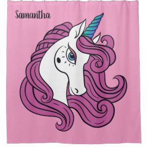 Cute Unicorn custom name & colour shower curtain