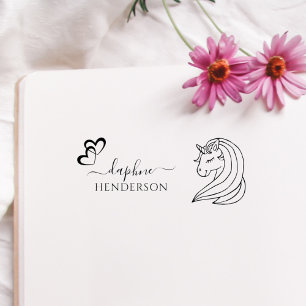 Cute Unicorn Custom Name Elegant Script Signature Self-inking Stamp
