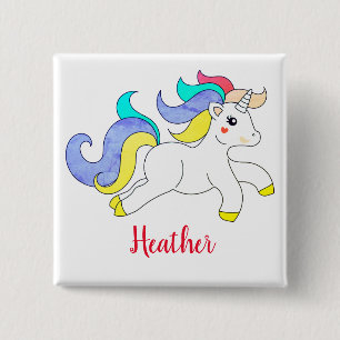 Cute Unicorn Custom Name Personalised Button