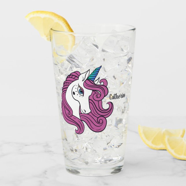 Cute Unicorn custom name pint glass (Front Ice)