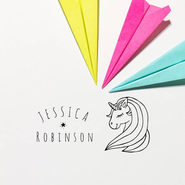 Cute Unicorn Custom Name School Books Signature Self-inking Stamp (Creator Uploaded)