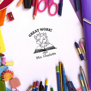 Cute Unicorn Custom Teacher Classroom Great Work Rubber Stamp
