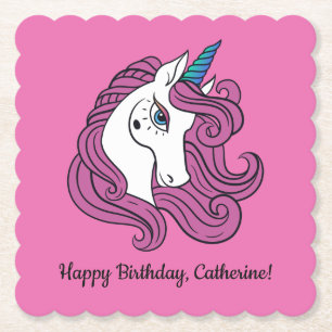 Cute Unicorn custom text & colour paper coasters