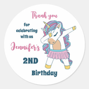 Cute Unicorn Dabbing Girls Birthday Party Favour Classic Round Sticker