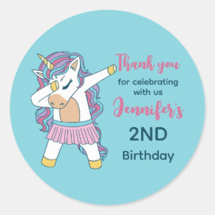Cute Unicorn Dabbing Kids Birthday Party Favour Classic Round Sticker