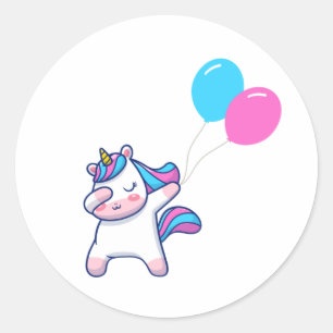 Cute Unicorn Dabbing With Balloons Classic Round Sticker