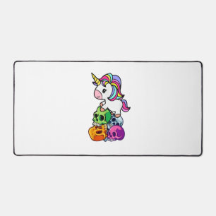 Cute Unicorn & Dead Skulls. Funny Goth Emo Hallowe Desk Mat