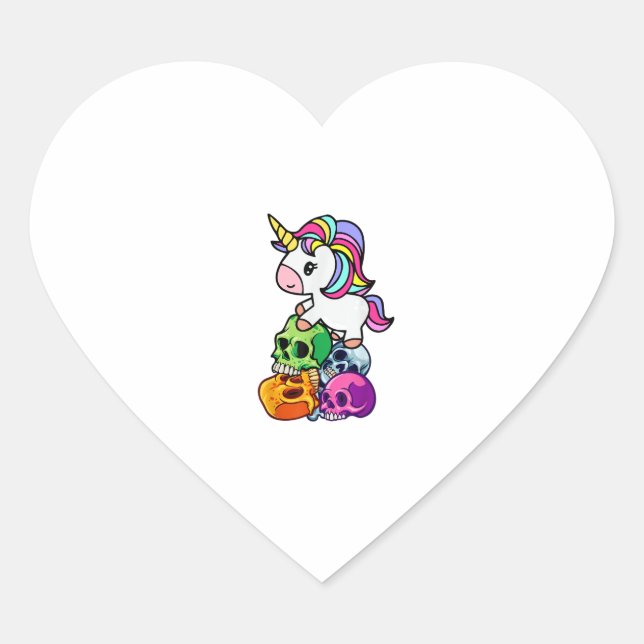 Cute Unicorn & Dead Skulls. Funny Goth Emo Hallowe Heart Sticker (Front)