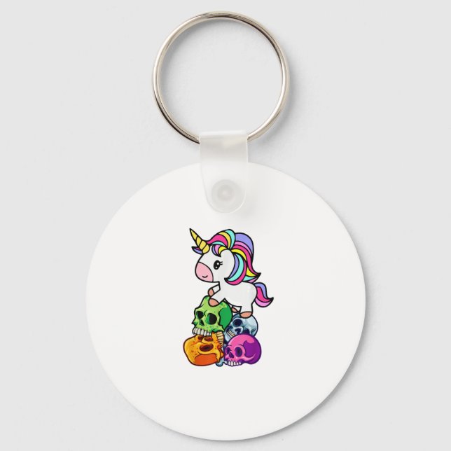 Cute Unicorn & Dead Skulls. Funny Goth Emo Hallowe Key Ring (Front)