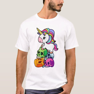 Cute Unicorn & Dead Skulls. Funny Goth Emo Hallowe T-Shirt