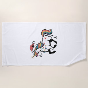 Cute Unicorn Deer Reindeer Christmas Lights Funny  Beach Towel