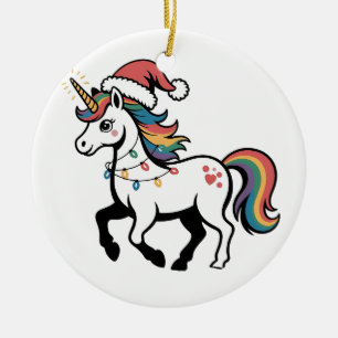 Cute Unicorn Deer Reindeer Christmas Lights Funny  Ceramic Tree Decoration