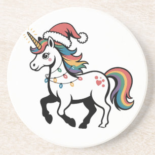 Cute Unicorn Deer Reindeer Christmas Lights Funny Coaster