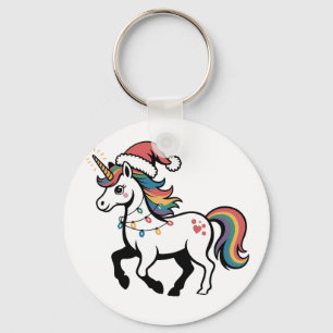 Cute Unicorn Deer Reindeer Christmas Lights Funny Key Ring