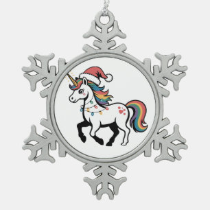 Cute Unicorn Deer Reindeer Christmas Lights Funny Snowflake Pewter Christmas Ornament