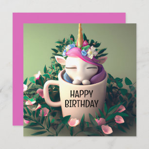 Cute Unicorn Digital Painting Happy Birthday Card