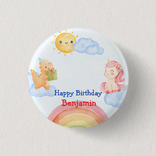 Cute unicorn Dinosaur rainbow Birthday Party 3 Cm Round Badge
