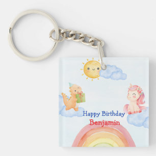 Cute unicorn Dinosaur rainbow Birthday Party Key Ring