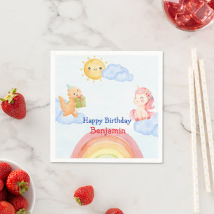 Cute unicorn Dinosaur rainbow Birthday Party Napkin