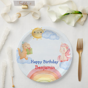 Cute unicorn Dinosaur rainbow Birthday Party Paper Plate