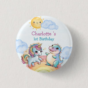 Cute unicorn Dinosaur rainbow friends Birthday par 3 Cm Round Badge