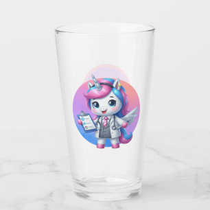 Cute unicorn Doctor add monogram Glass
