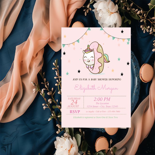 Cute Unicorn, Doughnuts Baby Shower Invitation (Creator Uploaded)