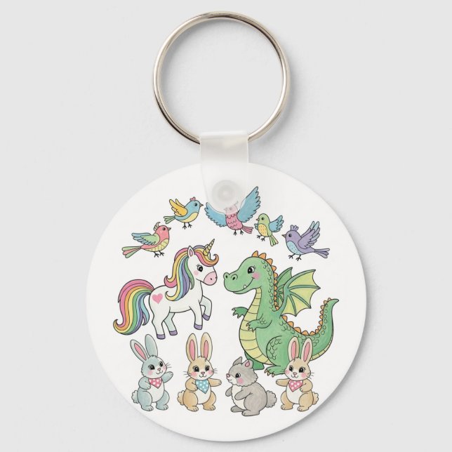 Cute Unicorn & Dragon Fantasy Keychain (Front)