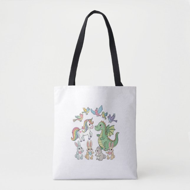 Cute Unicorn & Dragon Tote Bag for Kids (Front)