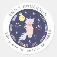 Cute unicorn dream big navy blue return address