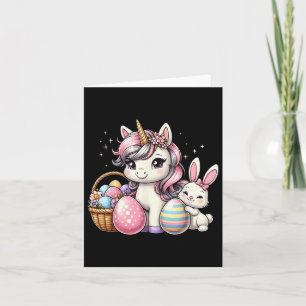 Cute Unicorn Easter Bunny Colourful Eggs Girls Kid Card